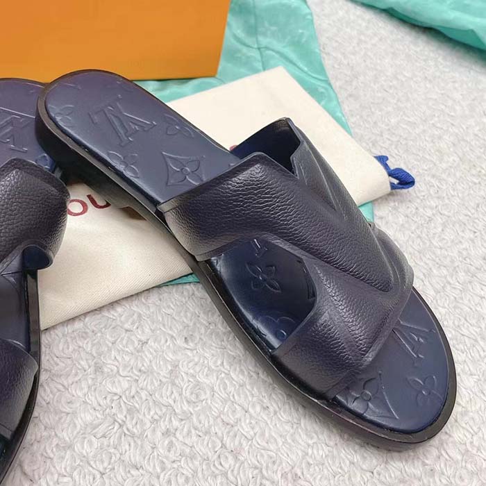 Louis Vuitton LV Unisex Oasis Mule Navy Blue Grained Calf Leather Rubber Outsole