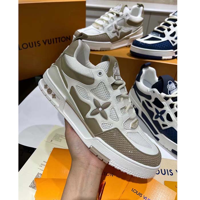 Louis Vuitton LV Unisex Skate Sneaker Beige Mix Materials Double Laces Rubber