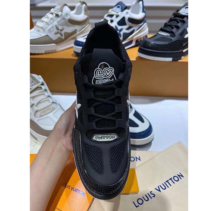 Louis Vuitton LV Unisex Skate Sneaker Black Mix Materials Double Laces Rubber