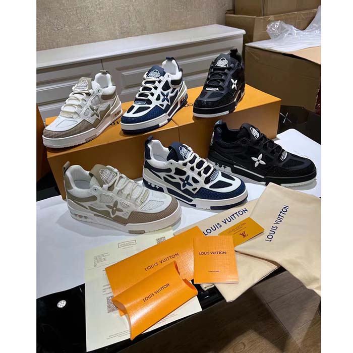 Louis Vuitton LV Unisex Skate Sneaker Navy Blue Mix Materials Double Laces Rubber