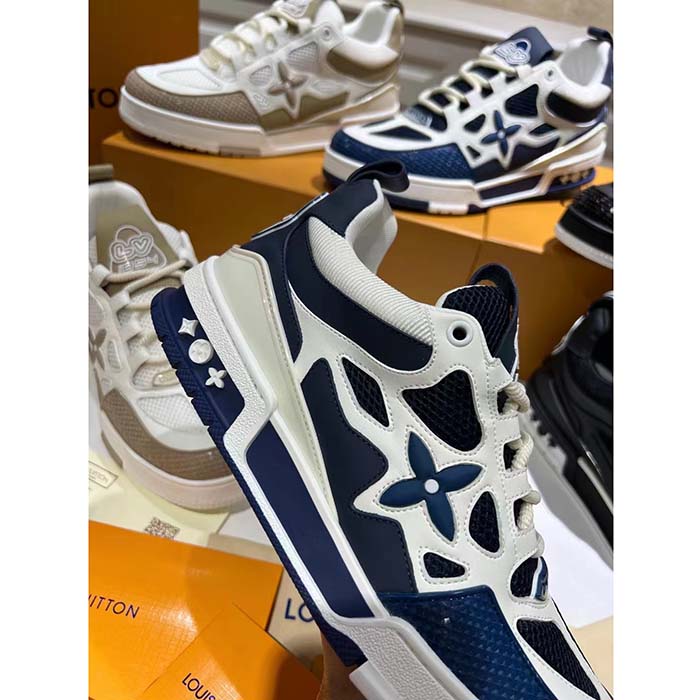 Louis Vuitton LV Unisex Skate Sneaker Navy Blue Mix Materials Double Laces Rubber