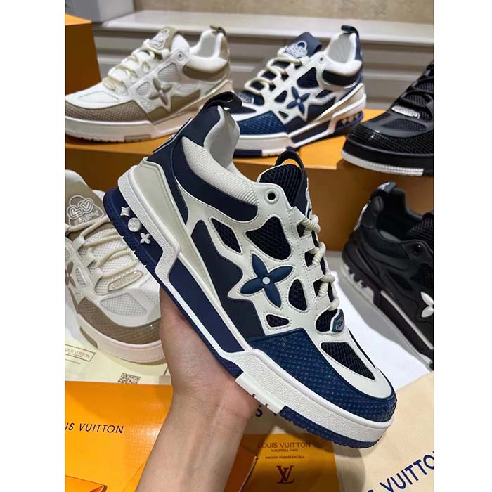 Louis Vuitton LV Unisex Skate Sneaker Navy Blue Mix Materials Double Laces Rubber