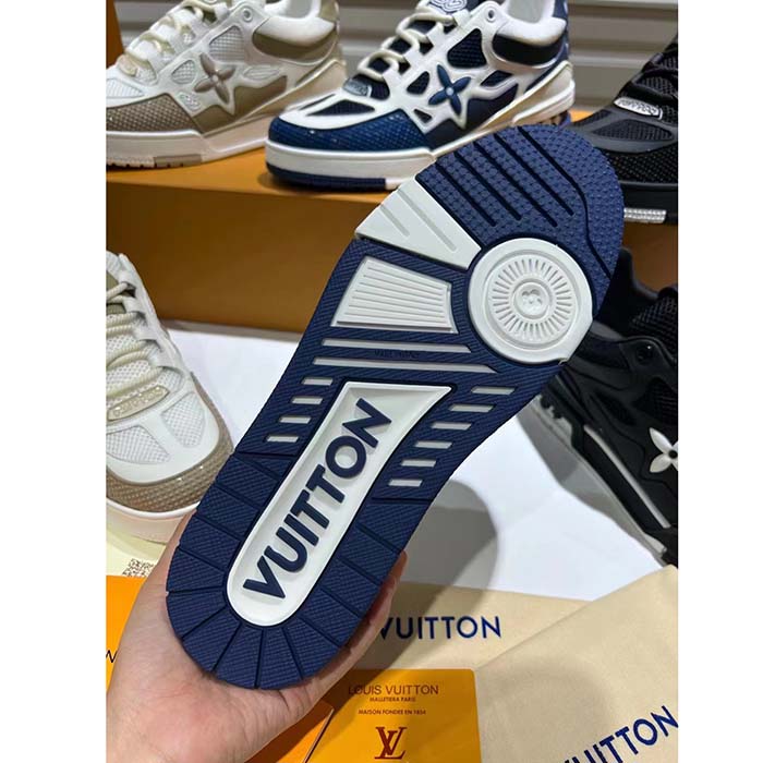 Louis Vuitton LV Unisex Skate Sneaker Navy Blue Mix Materials Double Laces Rubber