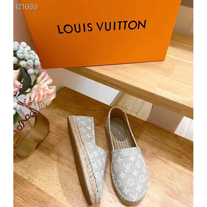 Louis Vuitton LV Women Starboard Flat Espadrille Beige Monogram Denim Rope Rubber