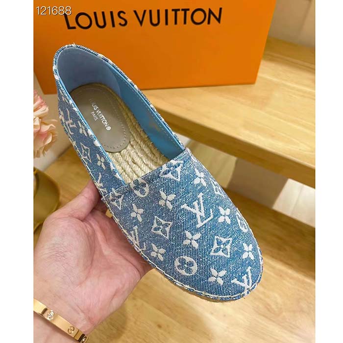 Louis Vuitton LV Women Starboard Flat Espadrille Blue Monogram Denim Rope Rubber