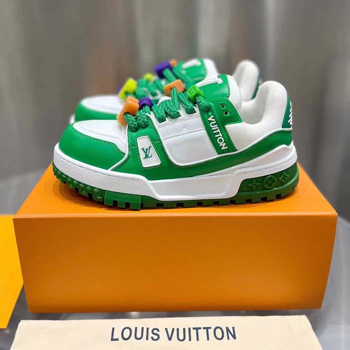 Louis Vuitton Unisex LV Trainer Maxi Sneaker Green Mix of Materials Rubber