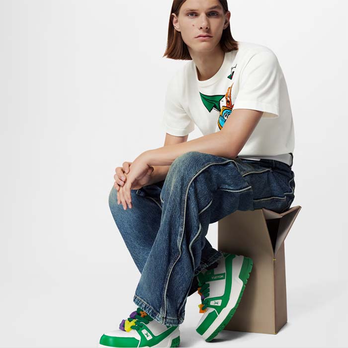 Louis Vuitton Unisex LV Trainer Maxi Sneaker Green Mix of Materials Rubber