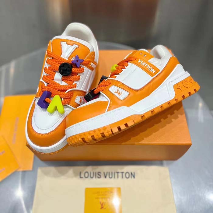 Louis Vuitton Unisex LV Trainer Maxi Sneaker Orange Mix of Materials Rubber