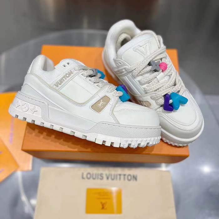 Louis Vuitton Unisex LV Trainer Maxi Sneaker White Mix of Materials Rubber