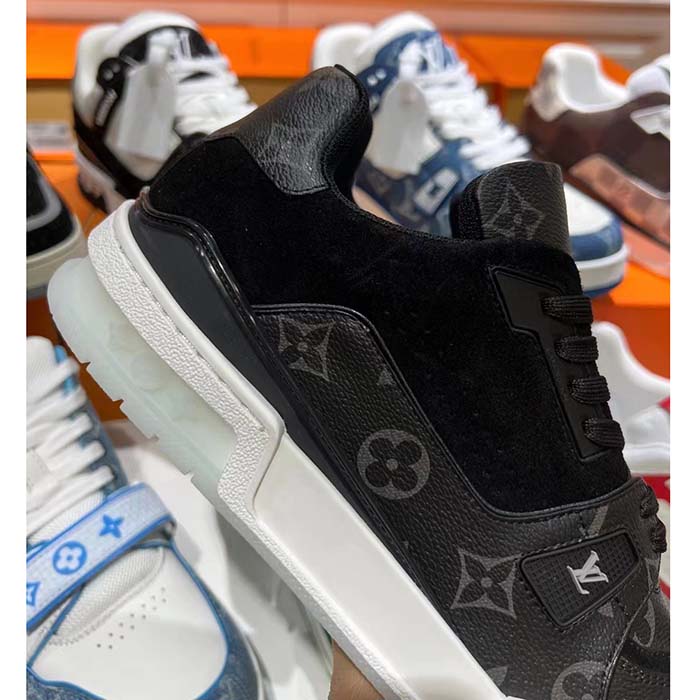Louis Vuitton Unisex LV Trainer Sneaker Black Eclipse Monogram Canvas Rubber Flowers