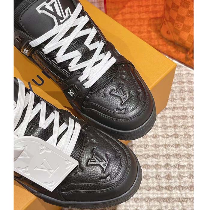 Louis Vuitton Unisex LV Trainer Sneaker Black Monogram-Embossed Grained Calf Leather