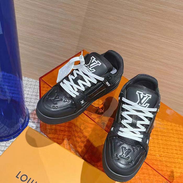 Louis Vuitton Unisex LV Trainer Sneaker Black Monogram-Embossed Grained Calf Leather