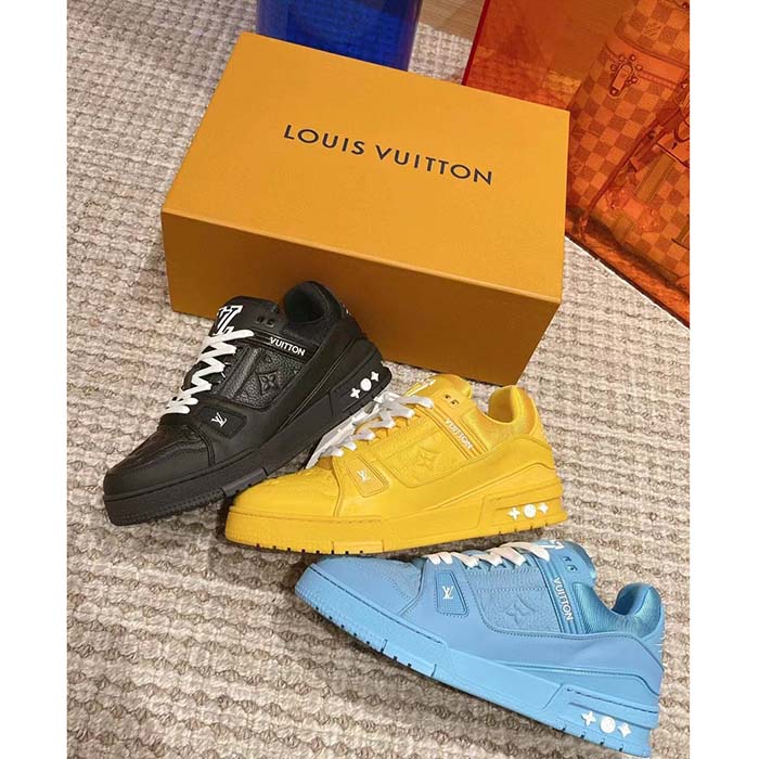 Louis Vuitton Unisex LV Trainer Sneaker Blue Monogram-Embossed Grained Calf Leather