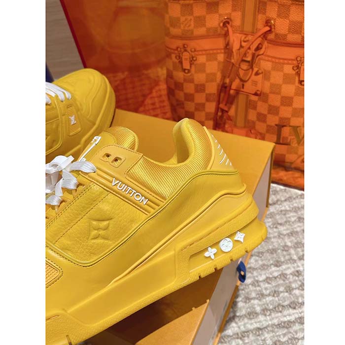 Louis Vuitton Unisex LV Trainer Sneaker Yellow Monogram-Embossed Grained Calf Leather