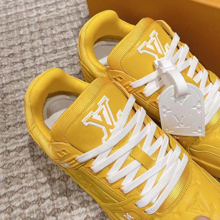 Louis Vuitton Unisex LV Trainer Sneaker Yellow Monogram-Embossed Grained Calf Leather