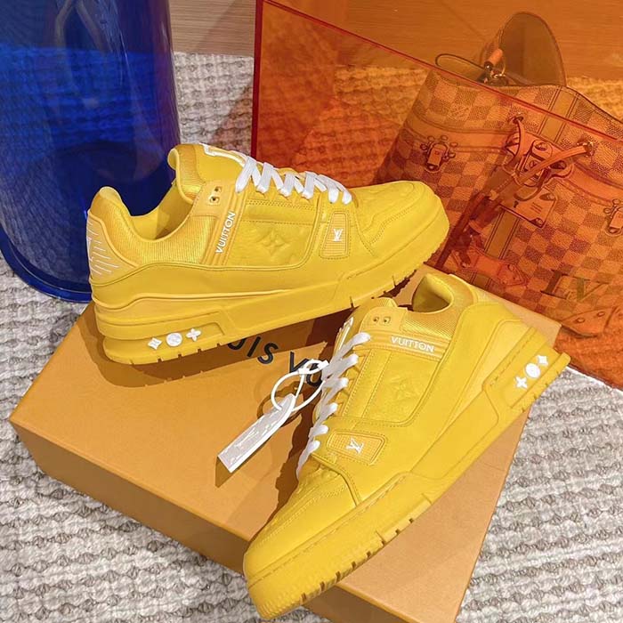Louis Vuitton Unisex LV Trainer Sneaker Yellow Monogram-Embossed Grained Calf Leather