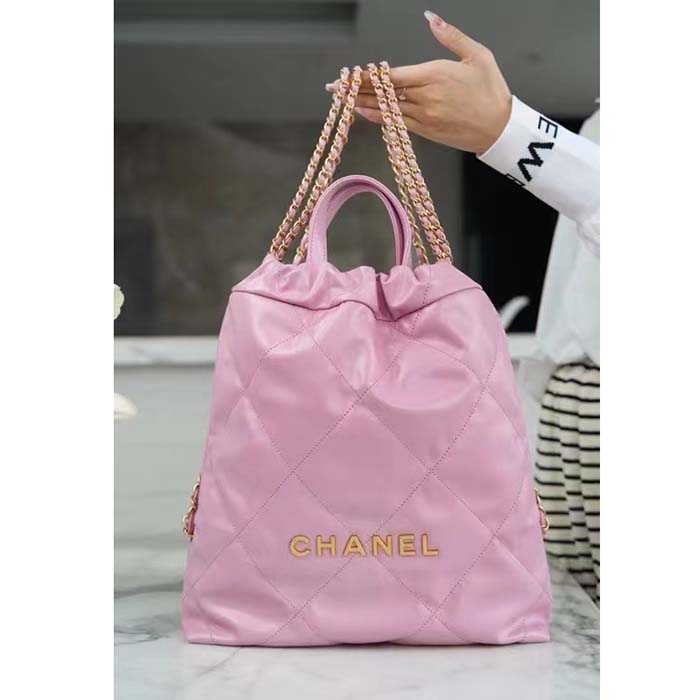 Chanel Women CC 22 Backpack Shiny Calfskin Gold-Tone Metal Lilac