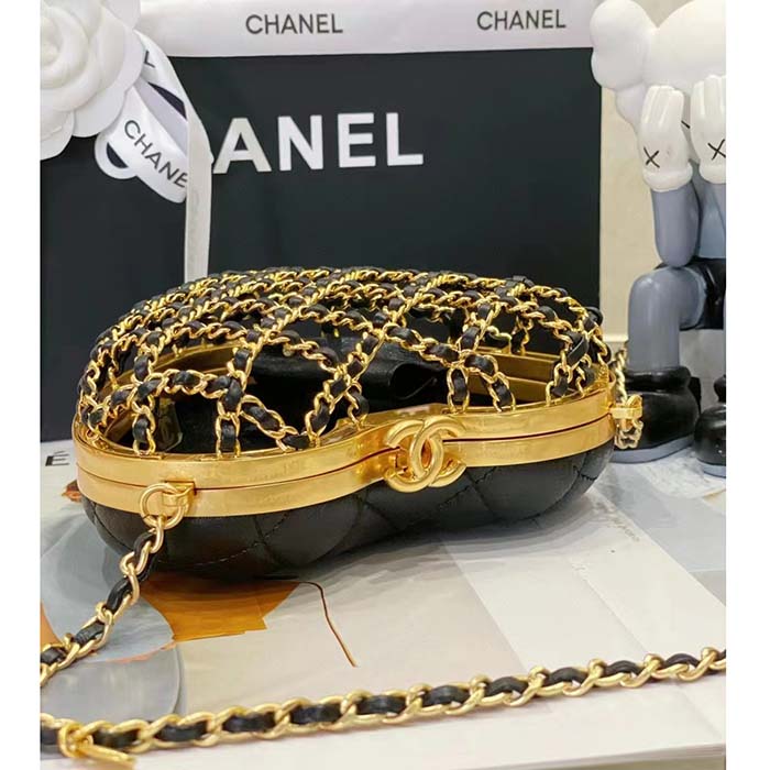 Chanel Women CC Heart Minaudiere Lambskin Gold-Tone Metal Black
