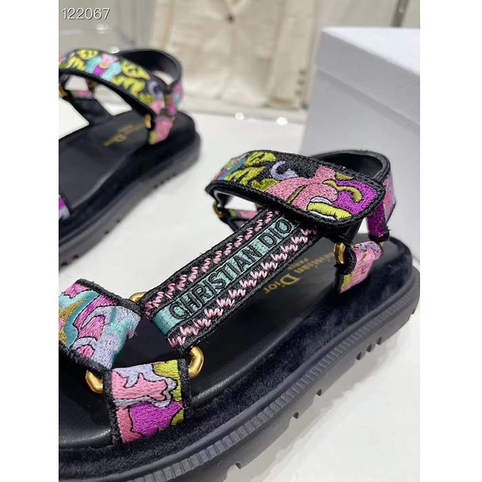 Dior Unisex CD D-Wave Sandal Multicolor Dior Indian Purple Embroidered Cotton