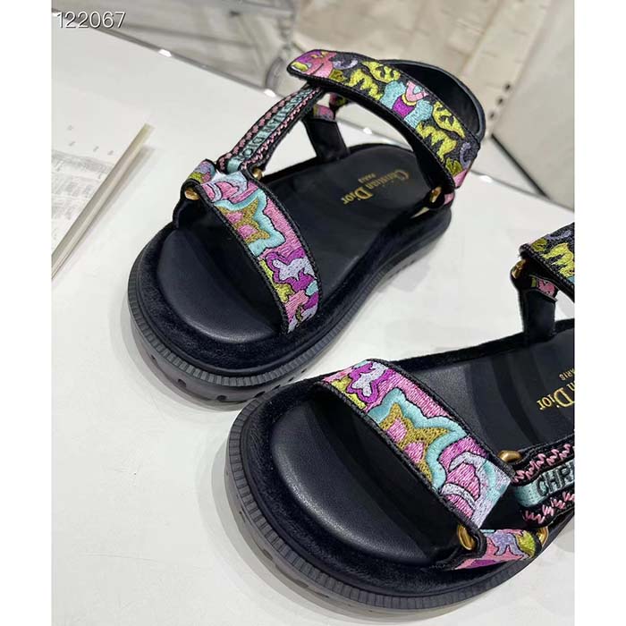 Dior Unisex CD D-Wave Sandal Multicolor Dior Indian Purple Embroidered Cotton