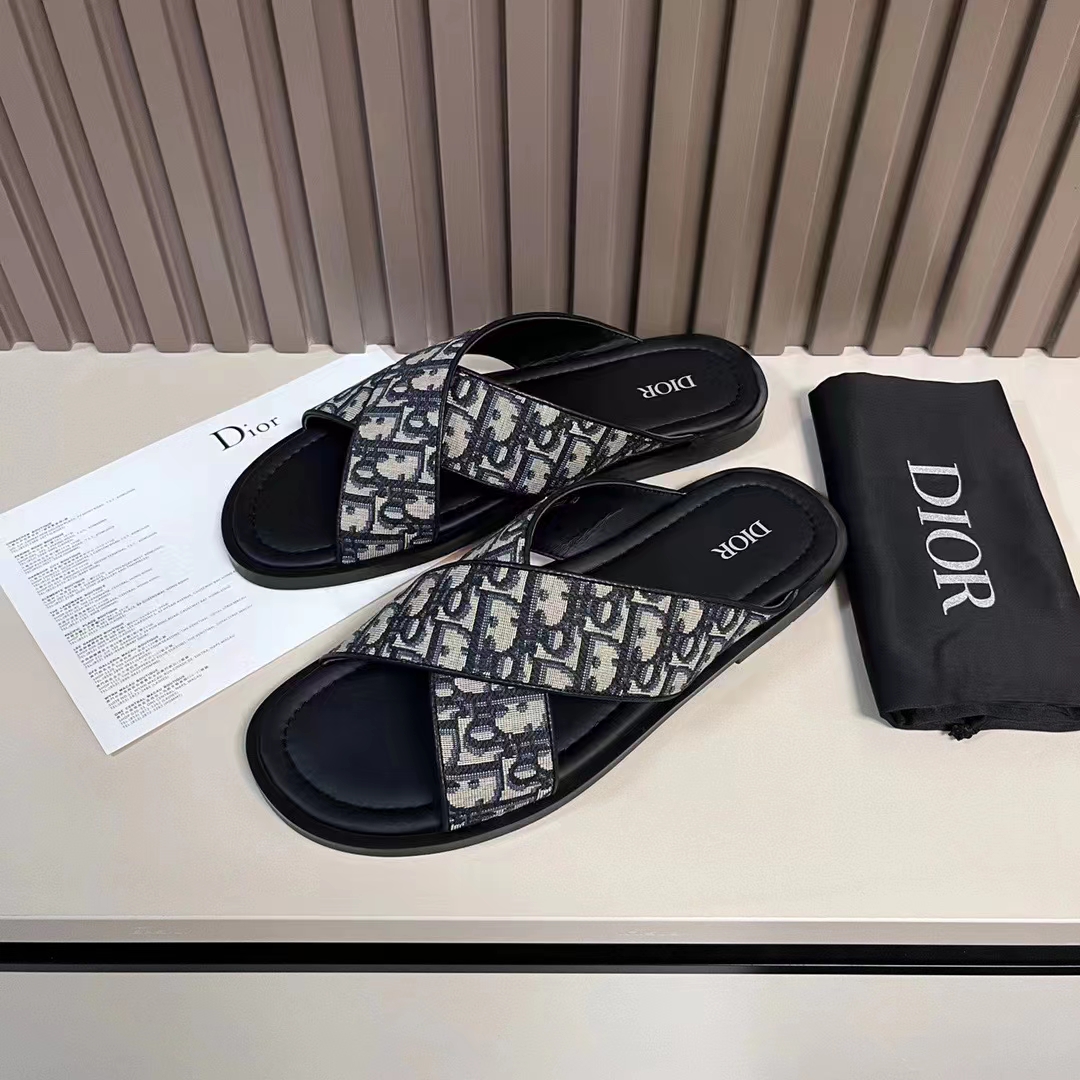 Dior Unisex CD Dior Alias Sandal Beige Black Dior Oblique Jacquard Calfskin Insole