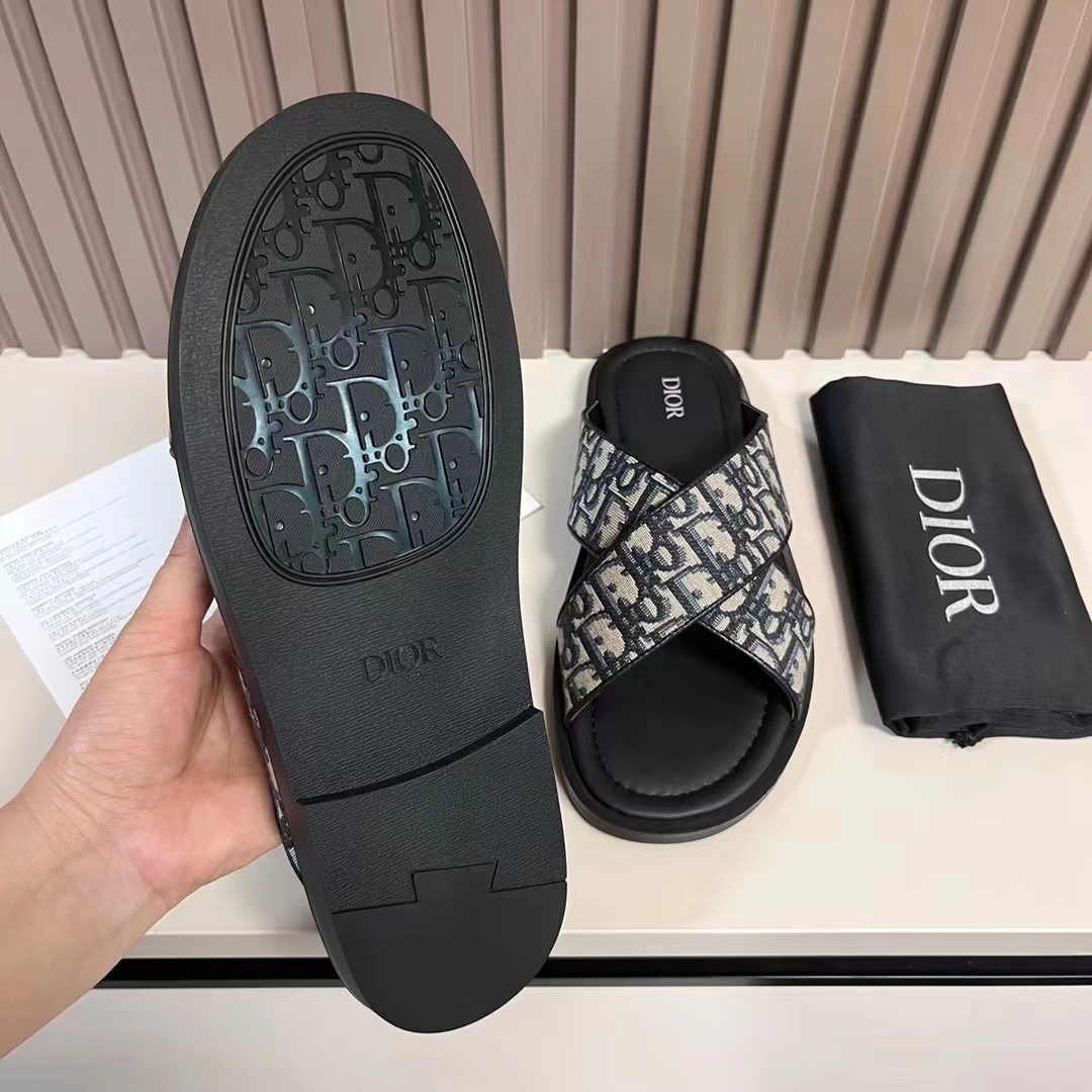 Dior Unisex CD Dior Alias Sandal Beige Black Dior Oblique Jacquard Calfskin Insole
