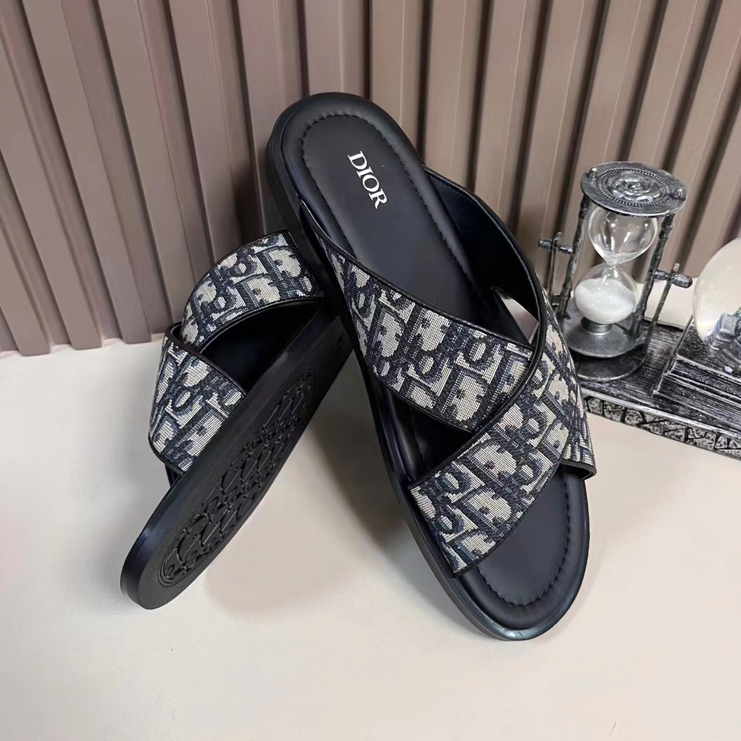 Dior Unisex CD Dior Alias Sandal Beige Black Dior Oblique Jacquard Calfskin Insole