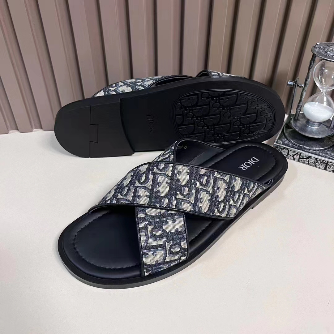 Dior Unisex CD Dior Alias Sandal Beige Black Dior Oblique Jacquard Calfskin Insole