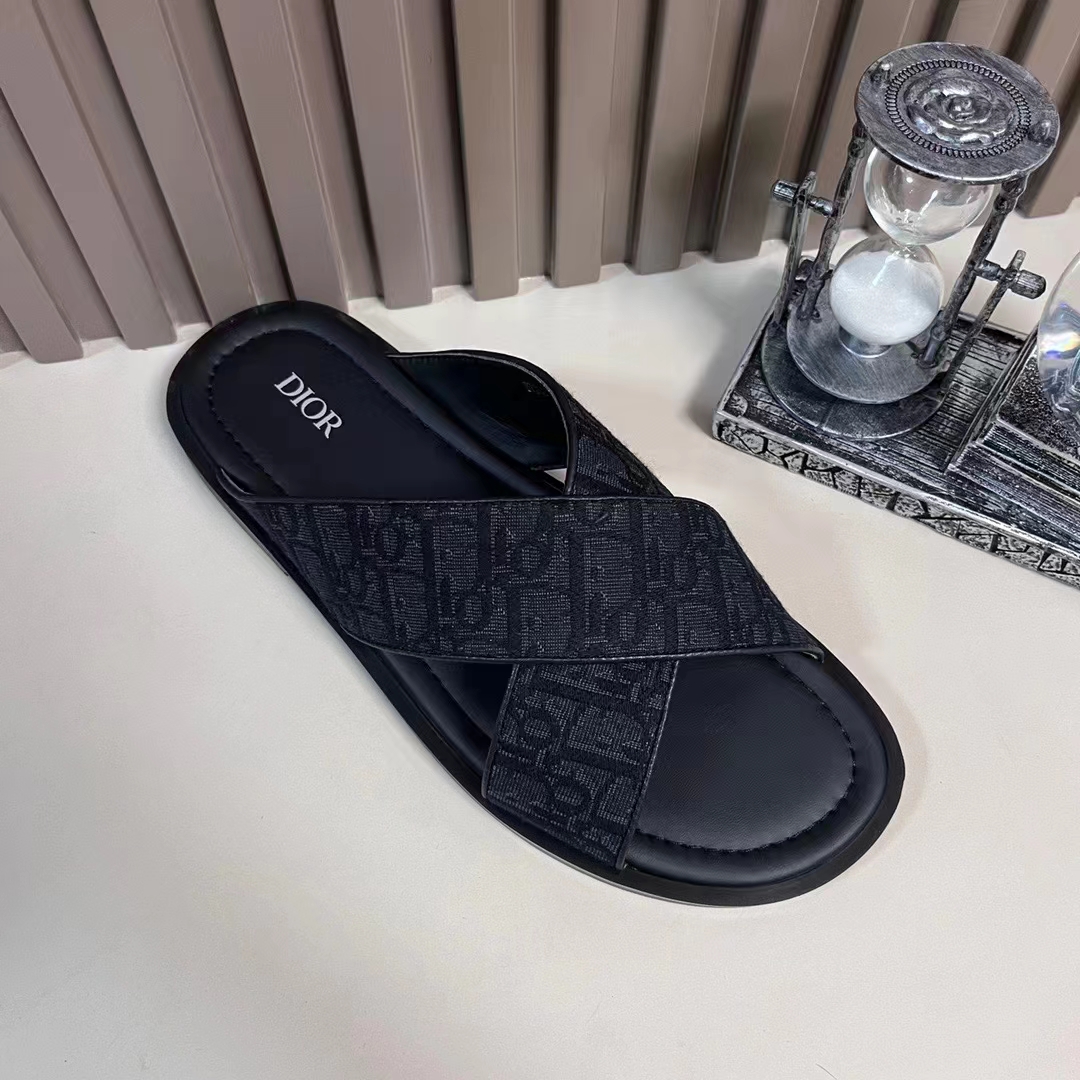 Dior Unisex CD Dior Alias Sandal Black Dior Oblique Jacquard Calfskin Insole