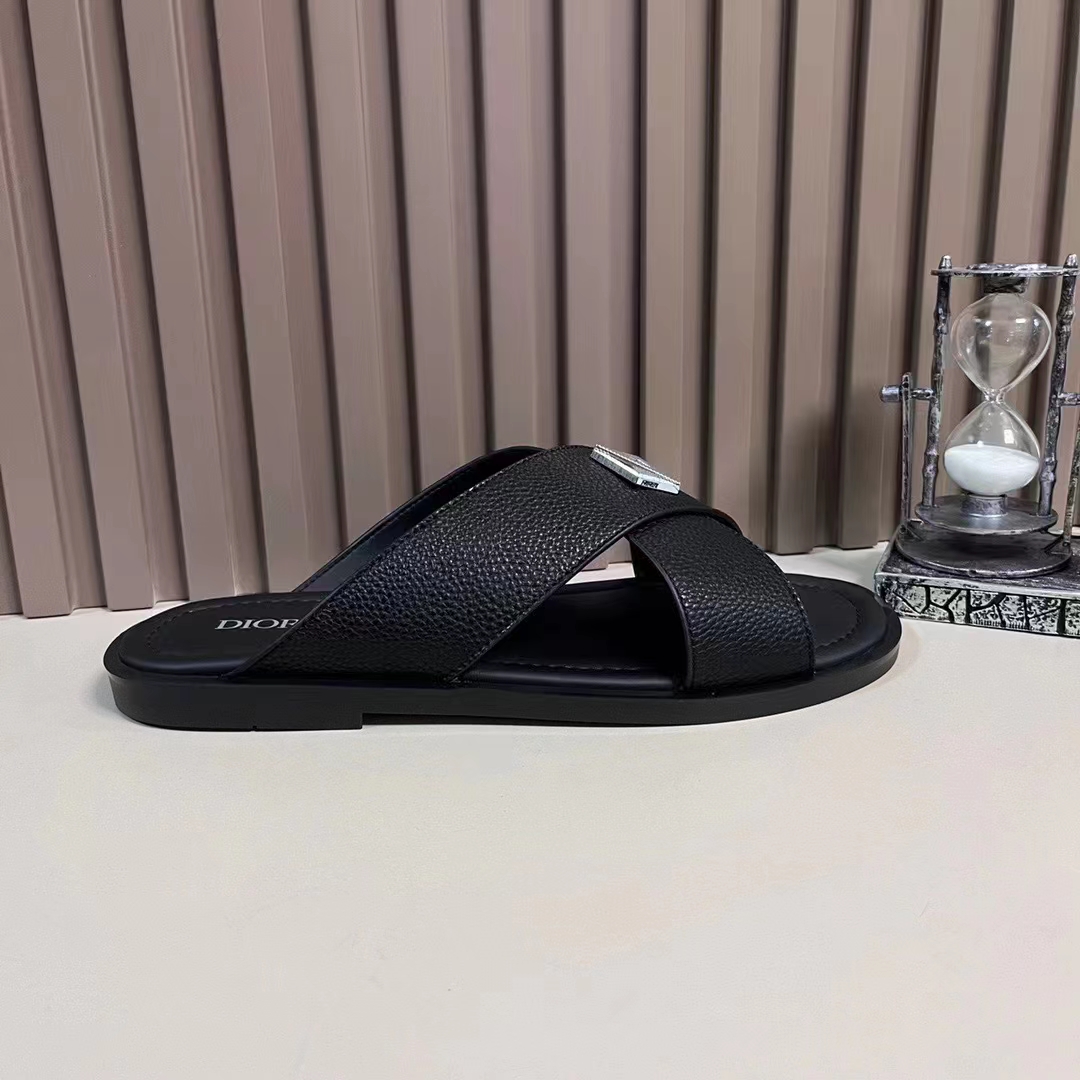 Dior Unisex CD Dior Alias Sandal Black Grained Calfskin Black Calfskin Insole