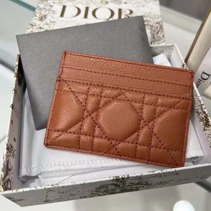 Dior Unisex CD Dior Caro Five Slot Card Holder Medium Tan Supple Cannage Calfskin
