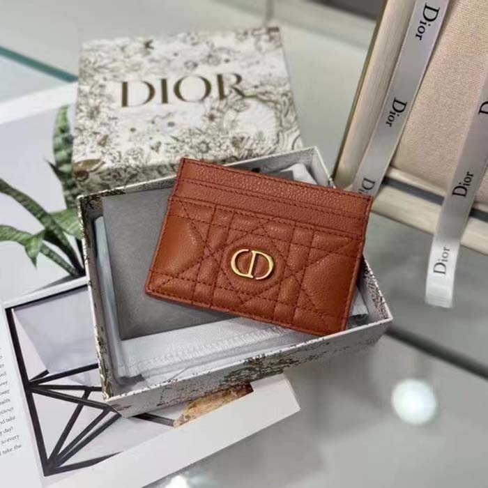 Dior Unisex CD Dior Caro Five Slot Card Holder Medium Tan Supple Cannage Calfskin