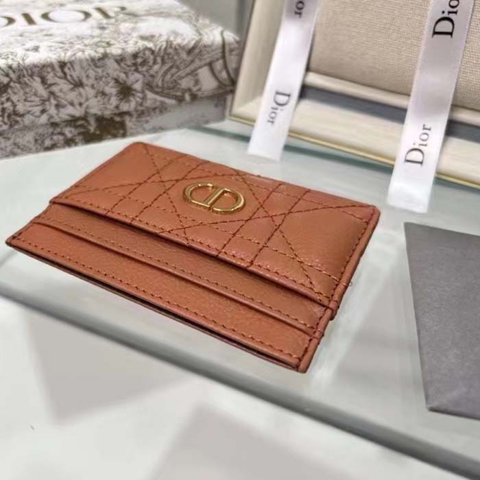 Dior Unisex CD Dior Caro Five Slot Card Holder Medium Tan Supple Cannage Calfskin