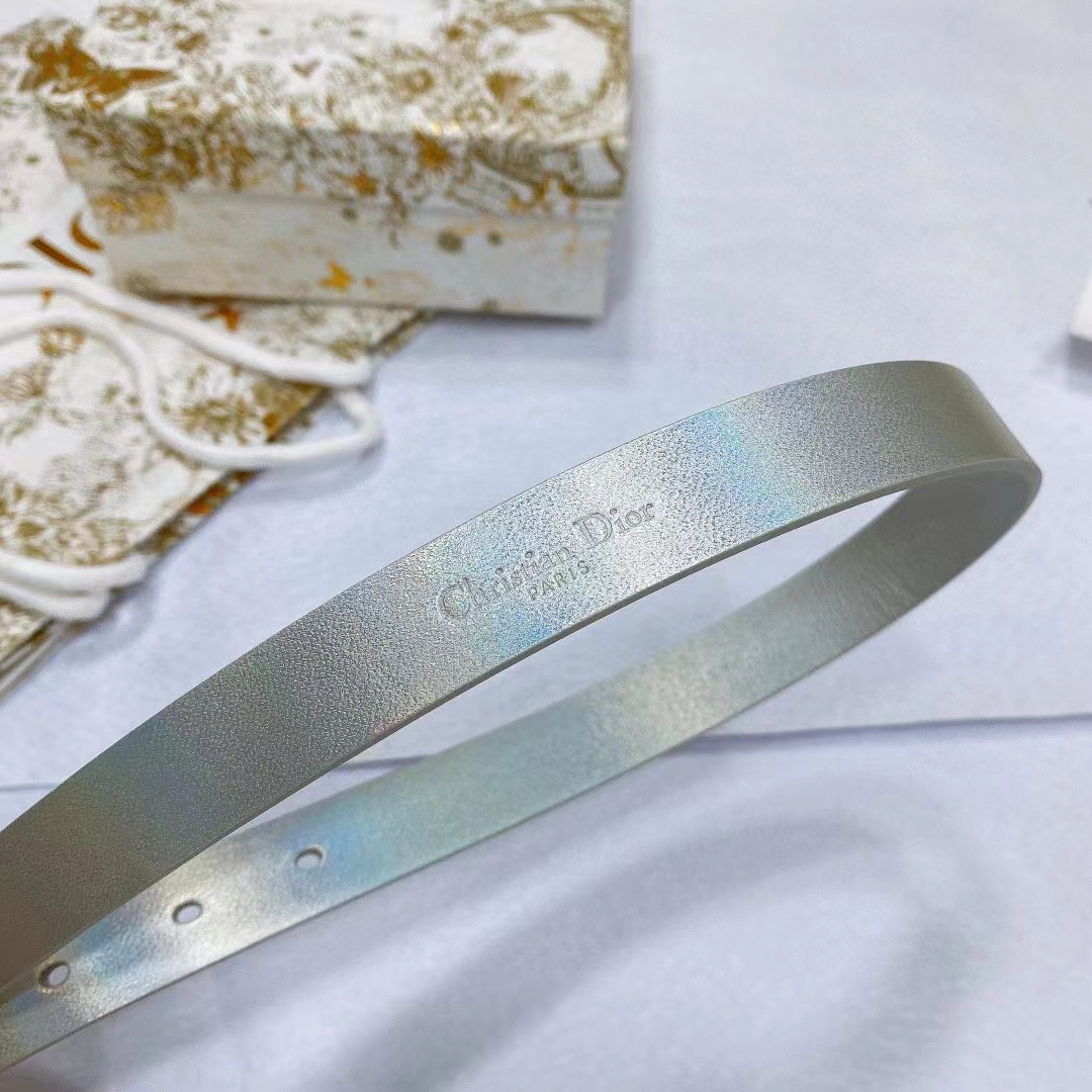 Dior Unisex CD Dior Or Saddle Belt Metallic Silver-Tone Smooth Calfskin 20 MM