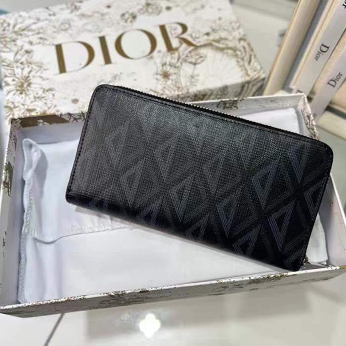 dior unisex cd zipped long wallet black cd Di*m*nd canvas