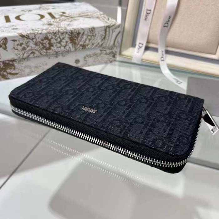 Dior Unisex CD Zipped Long Wallet Black Dior Oblique Jacquard