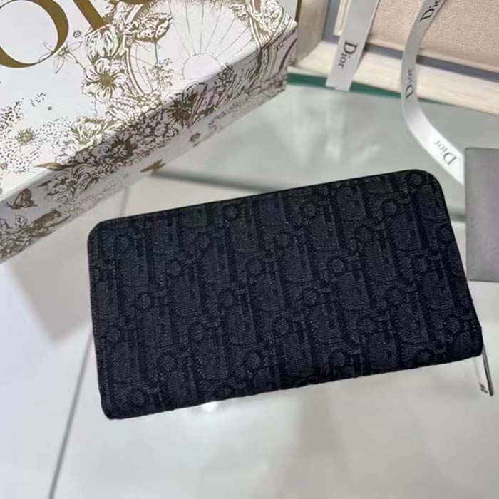 Dior Unisex CD Zipped Long Wallet Black Dior Oblique Jacquard