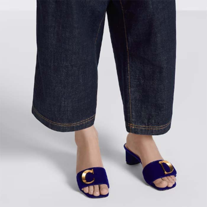 Dior Women CD C’est Dior Heeled Slide Cobalt Blue Velvet 5 CM Heel