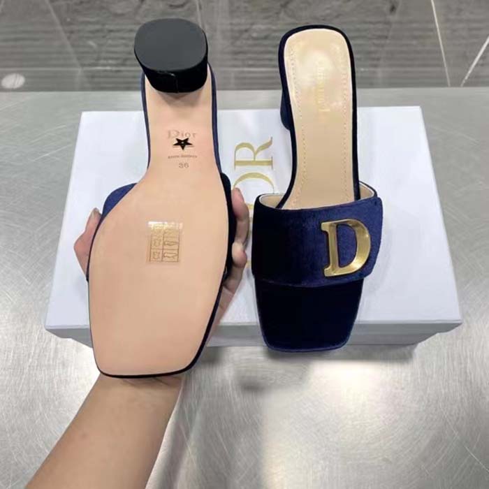 Dior Women CD C’est Dior Heeled Slide Cobalt Blue Velvet 5 CM Heel
