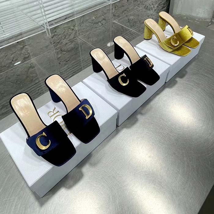 Dior Women CD C’est Dior Heeled Slide Lime Yellow Velvet 5 CM Heel