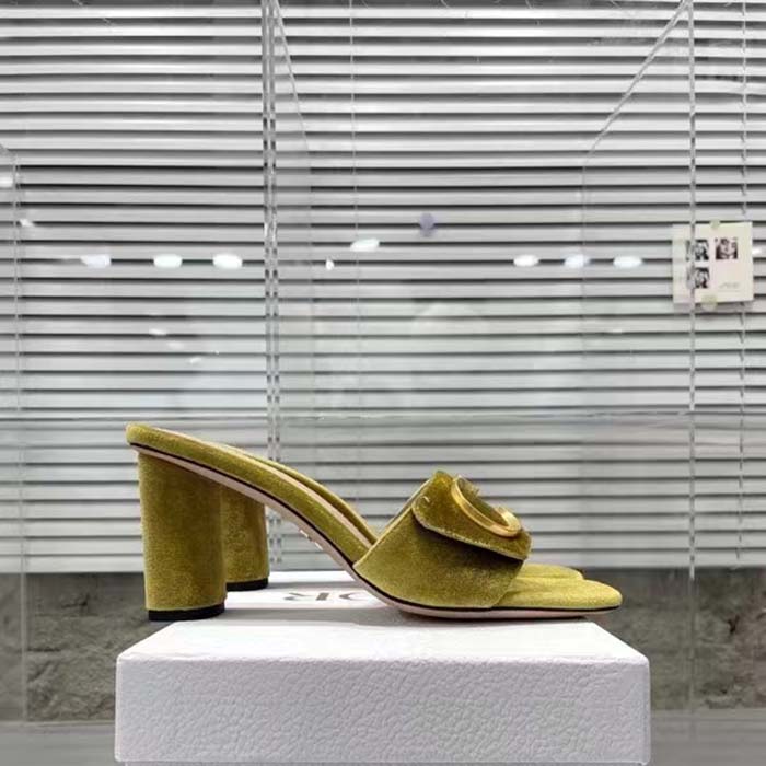 Dior Women CD C’est Dior Heeled Slide Lime Yellow Velvet 5 CM Heel