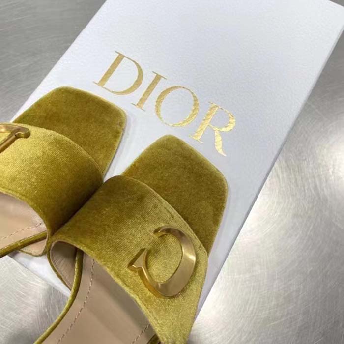 Dior Women CD C’est Dior Heeled Slide Lime Yellow Velvet 5 CM Heel