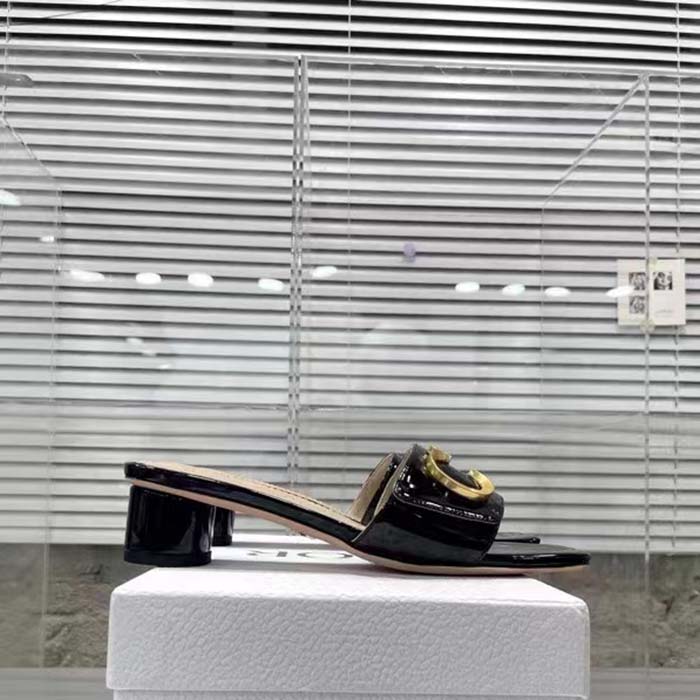 Dior Women CD C’est Dior Slide Black Patent Calfskin Metal C D Initials