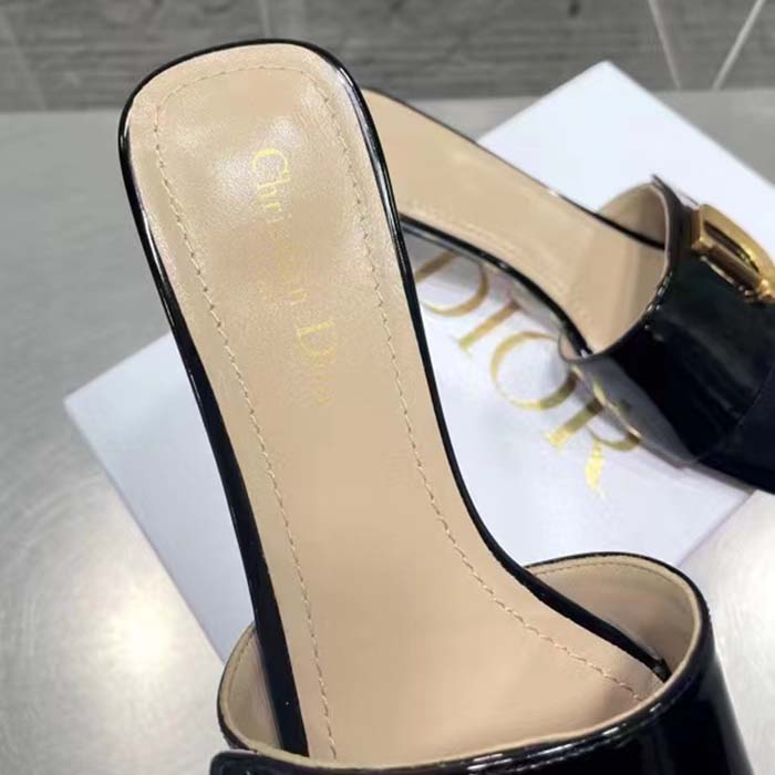 Dior Women CD C’est Dior Slide Black Patent Calfskin Metal C D Initials