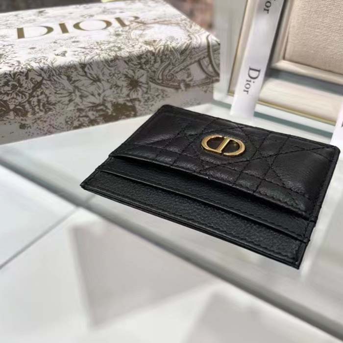 Dior Unisex CD Dior Caro Five Slot Card Holder Black Supple Cannage Calfskin