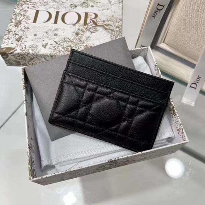 Dior Unisex CD Dior Caro Five Slot Card Holder Black Supple Cannage Calfskin