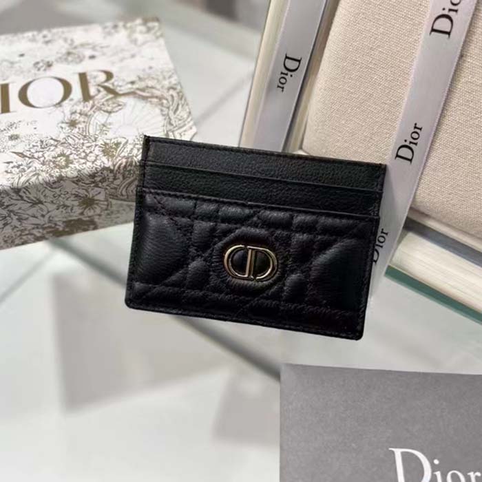 Dior Unisex CD Dior Caro Five Slot Card Holder Black Supple Cannage Calfskin