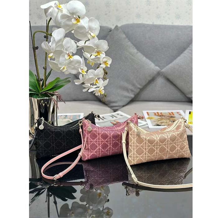 Dior Women CD Dior Dream Bag Black Cannage Cotton Bead Embroidery