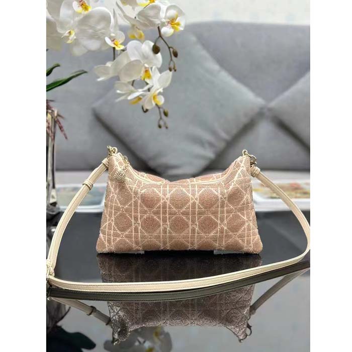 Dior Women CD Dior Dream Bag Dusty Ivory Cannage Cotton Bead Embroidery