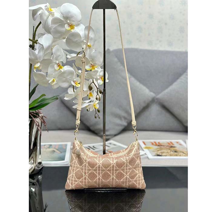 Dior Women CD Dior Dream Bag Dusty Ivory Cannage Cotton Bead Embroidery